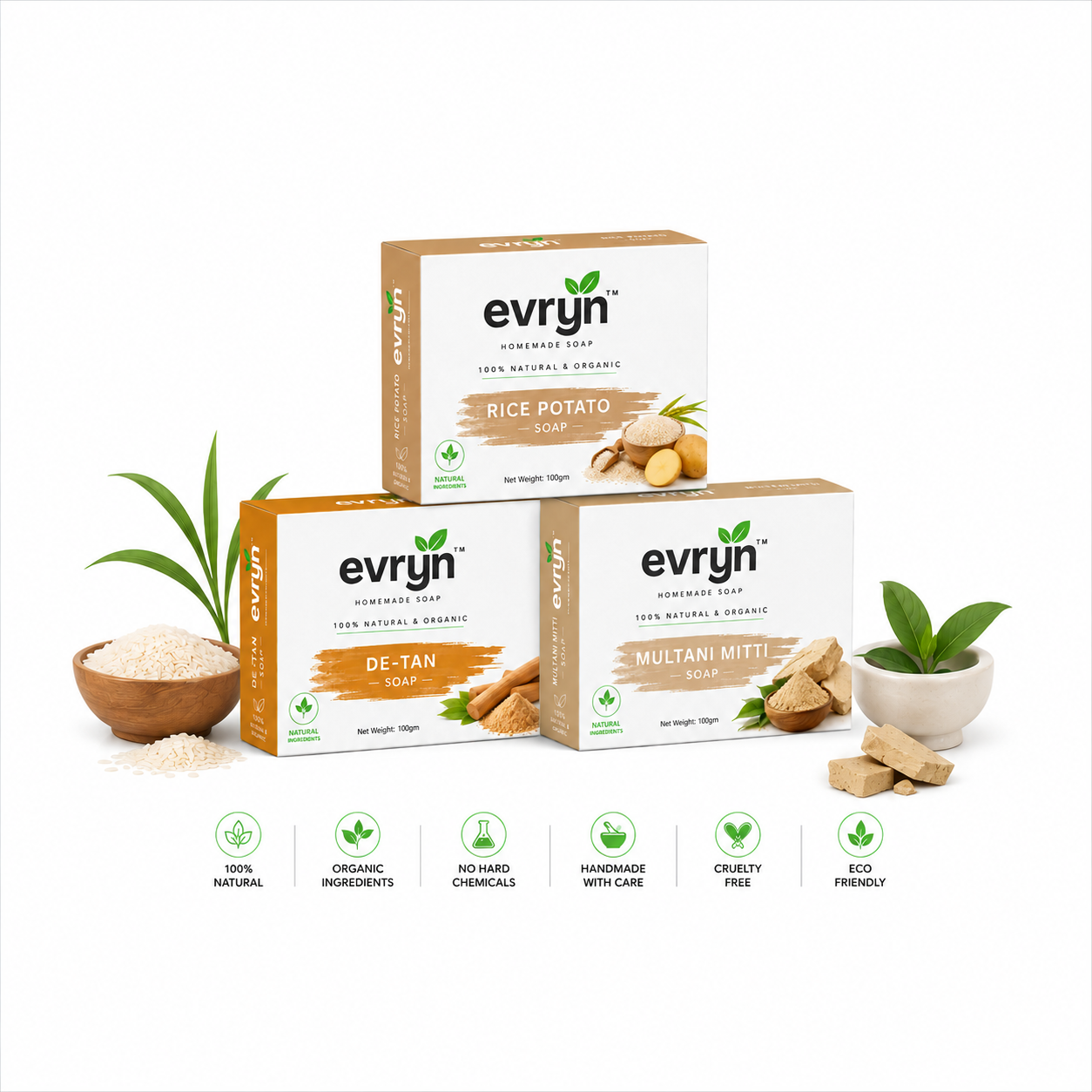 Combo of DE-TAN, Rice Potato & Multani Mitti soap